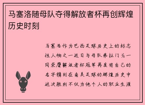 马塞洛随母队夺得解放者杯再创辉煌历史时刻 马塞洛随母队夺得解放者杯再创辉煌历史时刻